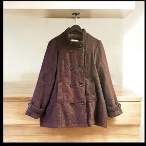 Daytrip Women's Double-Breasted Pea Coat - Deep Burgundy